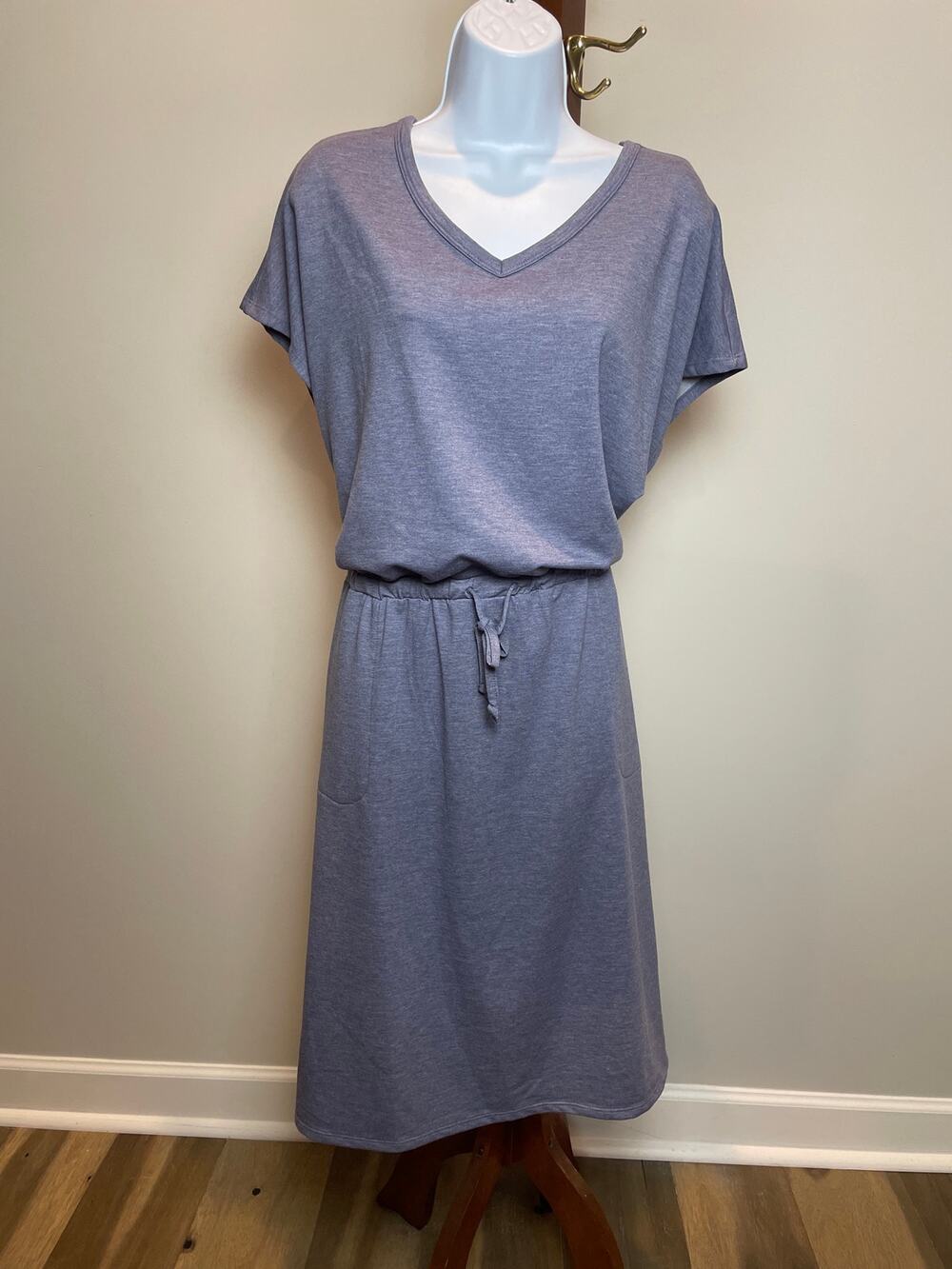 32 Degrees Cool Soft Lux Short Sleeve Ruched Dress XL Blue Knit